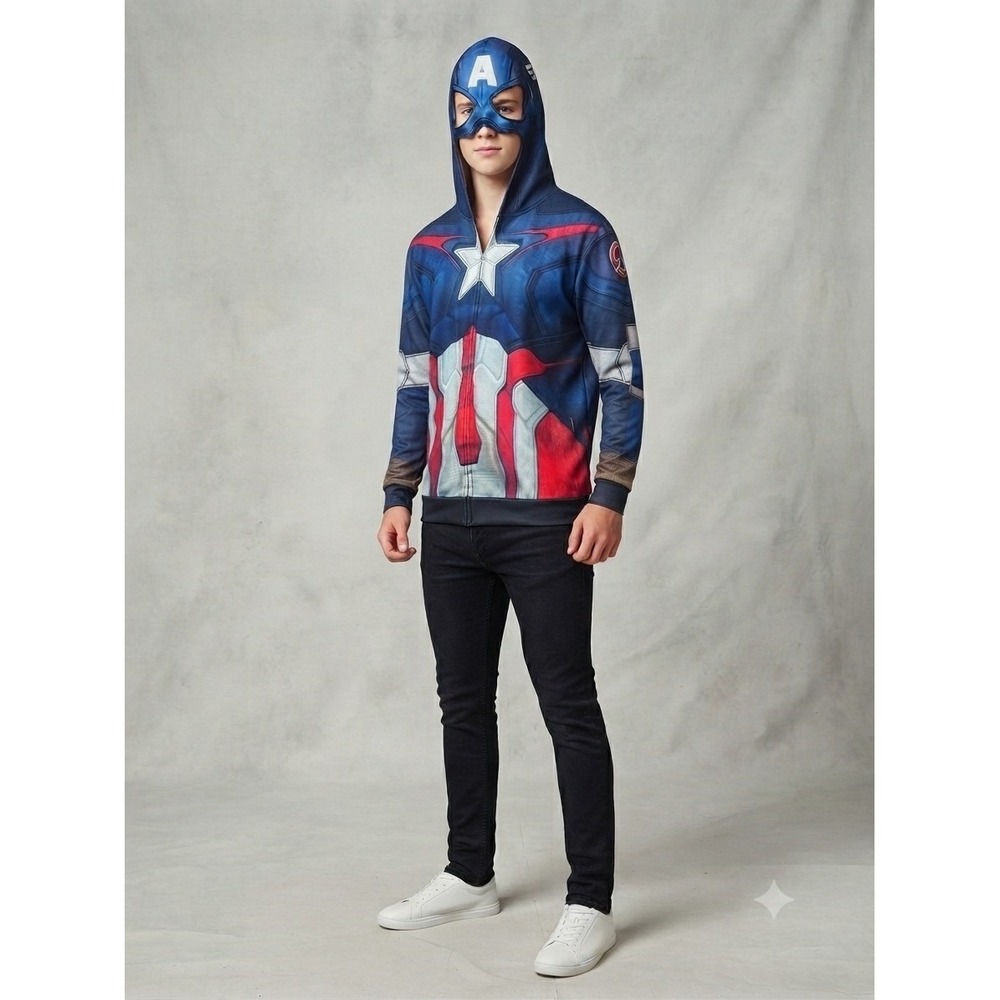 Avengers Captain America Jacket Face Mask Hoodie Costume Halloween Small 34/36